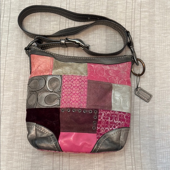 Coach Vintage Pink and Silver Patchwork Crossbody Bag H0893-F12868 - Picture 1 of 8